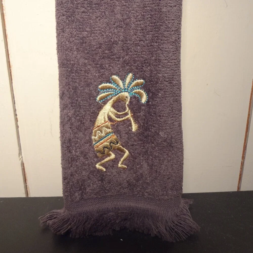 💥Purple Embroidered Kokopelli Hand Towel